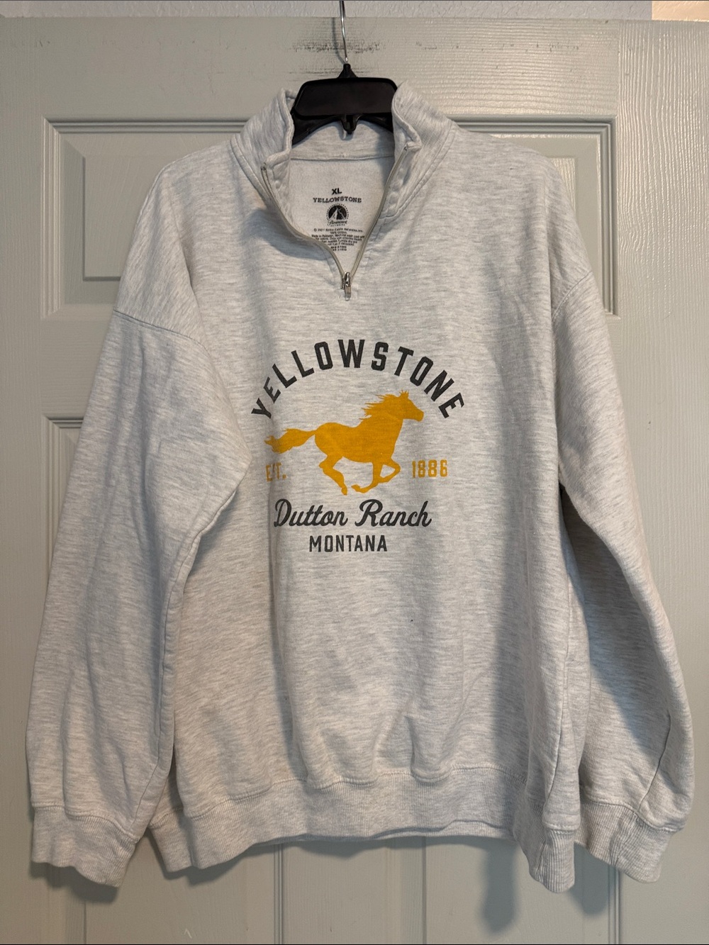 Dutton Ranch Yellowstone Half-Zip Sweatshirt - Light Gray with Gold Logo